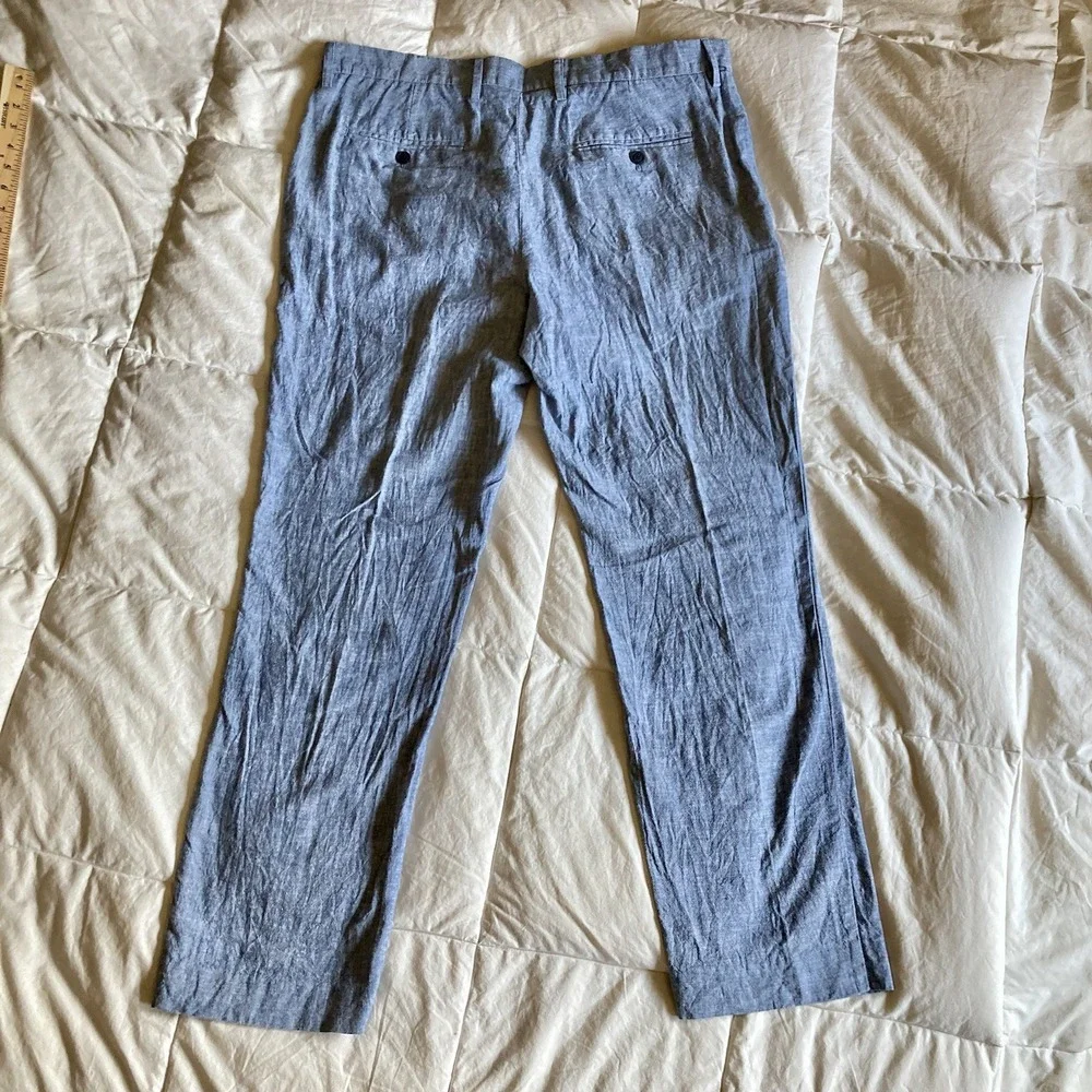 Perry Ellis Portfolio Linen Cotton Trouser Slack Mens 37.5x30.5 Baby Blue Breezy